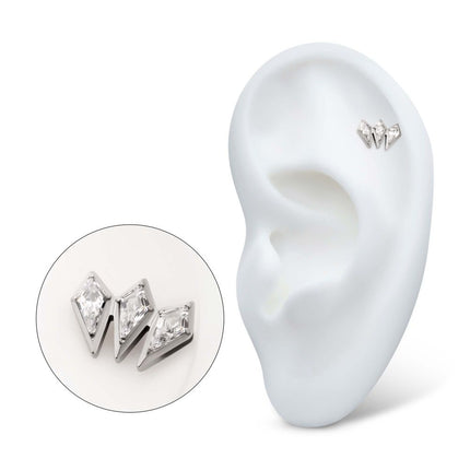 Invictus Titanium Threadless Kite Shape CZ 3-Cluster Top