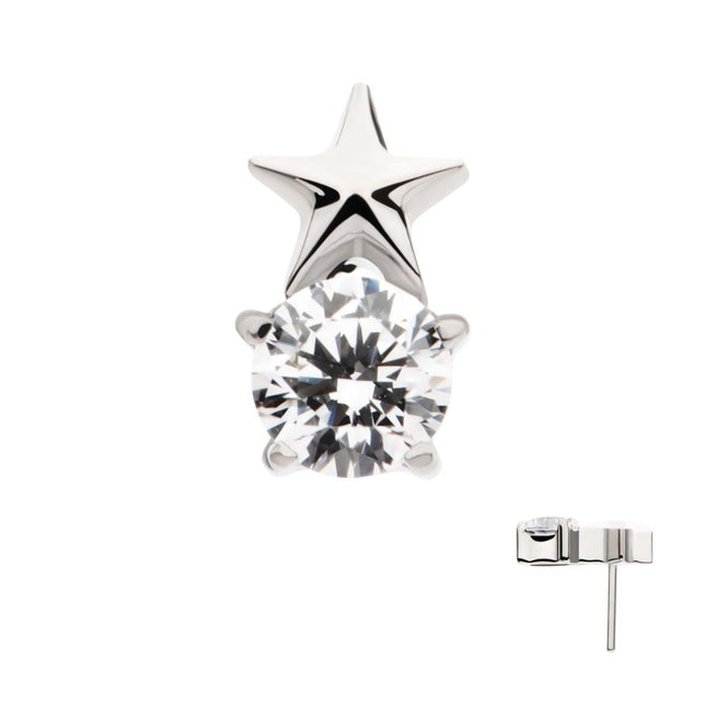 Invictus Titanium Threadless Star with Prong Set Round CZ Top