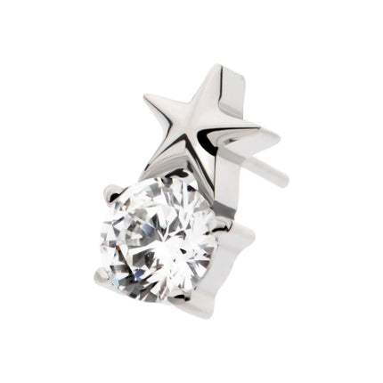 Invictus Titanium Threadless Star with Prong Set Round CZ Top