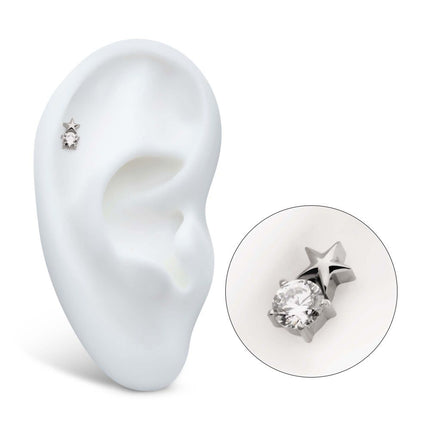 Invictus Titanium Threadless Star with Prong Set Round CZ Top