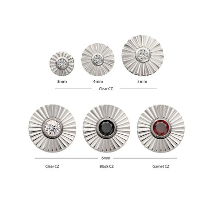 Invictus Titanium Threadless Radiant Corrugated Round with Bezel Gem Top