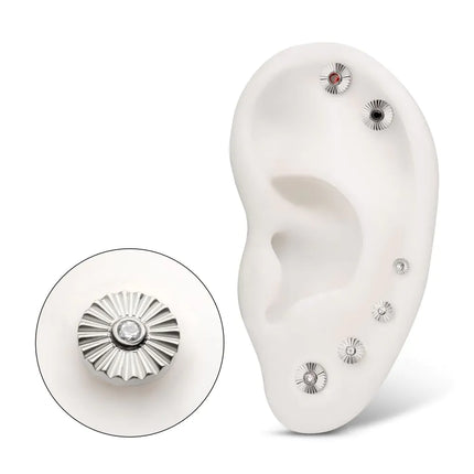 Invictus Titanium Threadless Radiant Corrugated Round with Bezel Gem Top