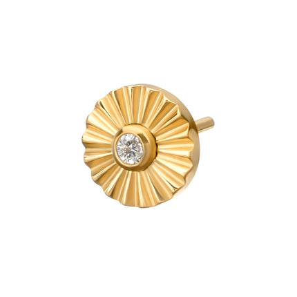 Invictus 24Kt Gold PVD Titanium Threadless Radiant Corrugated Round with Bezel Gem Top