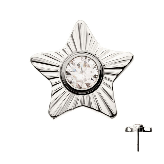 Invictus Titanium Threadless Corrugated Star with Bezel Gem Top