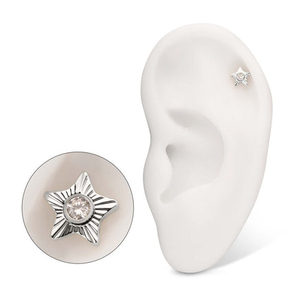 Invictus Titanium Threadless Corrugated Star with Bezel Gem Top