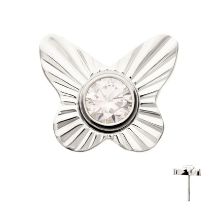 Invictus Titanium Threadless Corrugated Butterfly with Bezel Gem Top