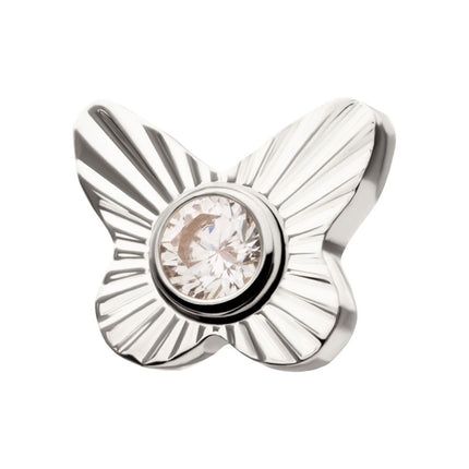 Invictus Titanium Threadless Corrugated Butterfly with Bezel Gem Top