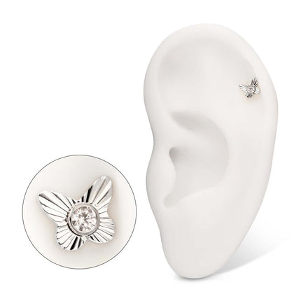 Invictus Titanium Threadless Corrugated Butterfly with Bezel Gem Top
