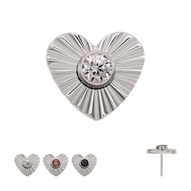 Invictus Titanium Threadless Corrugated Heart with Bezel Gem Top