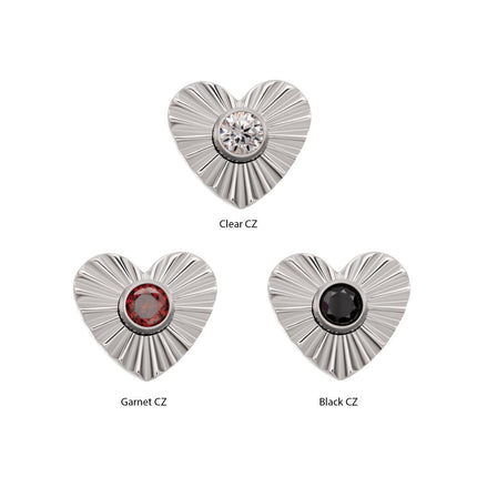 Invictus Titanium Threadless Corrugated Heart with Bezel Gem Top