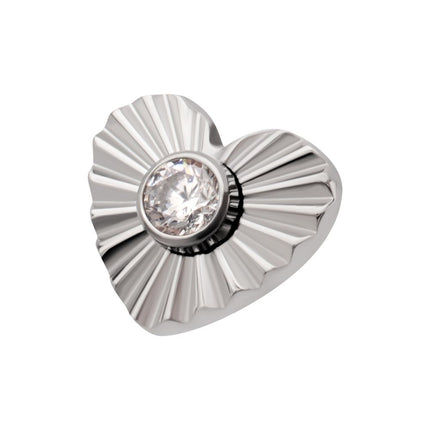 Invictus Titanium Threadless Corrugated Heart with Bezel Gem Top