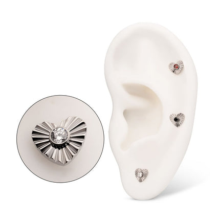 Invictus Titanium Threadless Corrugated Heart with Bezel Gem Top
