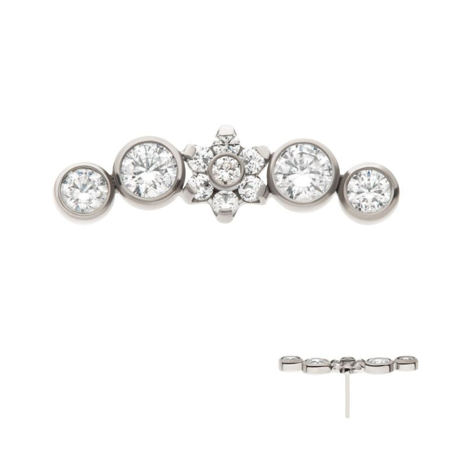 Invictus Titanium Threadless Prong Set Flower with Bezel Set Round CZ/Opal Cluster Top