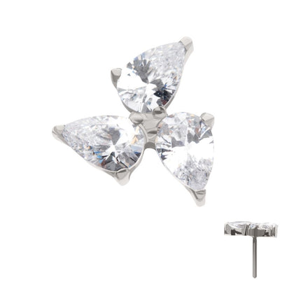 Invictus Titanium Threadless Prong Set Teardrop Gem 3-Cluster Top