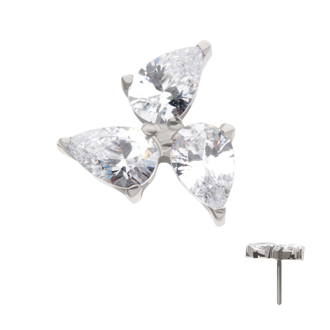 Invictus Titanium Threadless Prong Set Teardrop Gem 3-Cluster Top