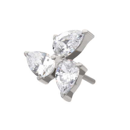 Invictus Titanium Threadless Prong Set Teardrop Gem 3-Cluster Top