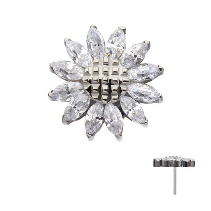 Invictus Titanium Threadless Prong Set Marquise Gem Sunflower Top