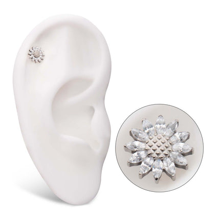 Invictus Titanium Threadless Prong Set Marquise Gem Sunflower Top
