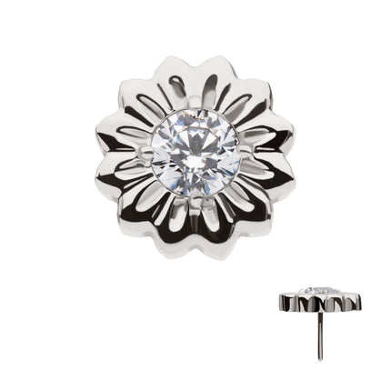 Invictus Titanium Threadless Prong Set Gem Daisy Flower Top