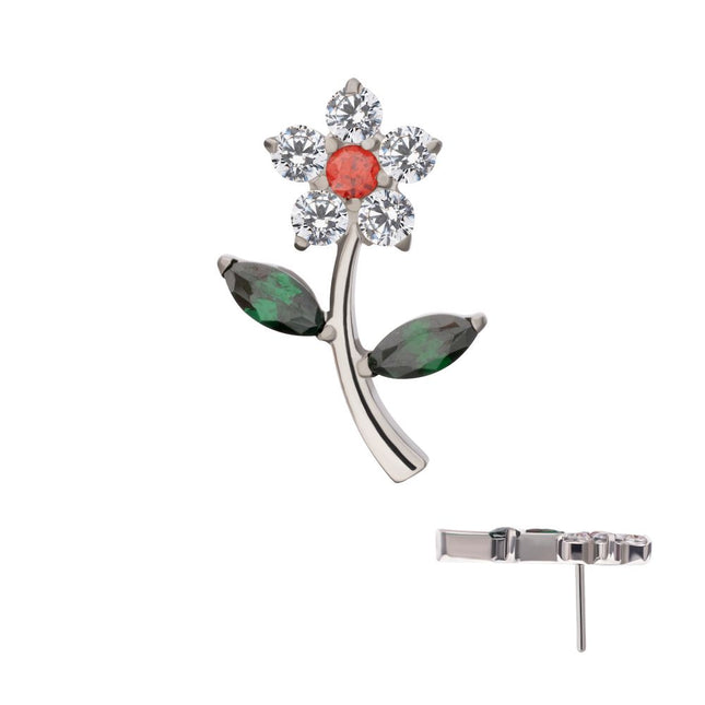 Invictus Titanium Threadless Prong Set Gem Flower & Stem Top