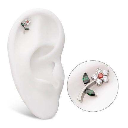 Invictus Titanium Threadless Prong Set Gem Flower & Stem Top