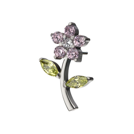 Invictus Titanium Threadless Prong Set Multi-Gem Flower & Stem Top