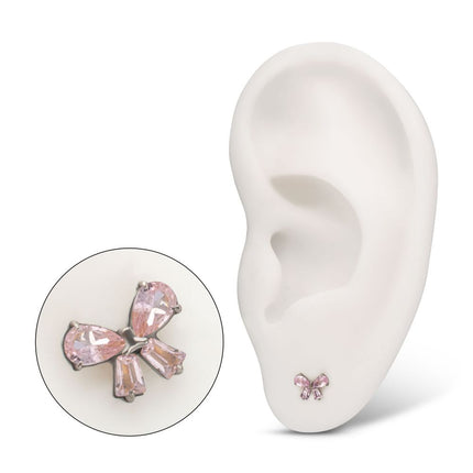 Invictus Titanium Threadless Bow Top with Prong Set Marquise & Baguette Gem