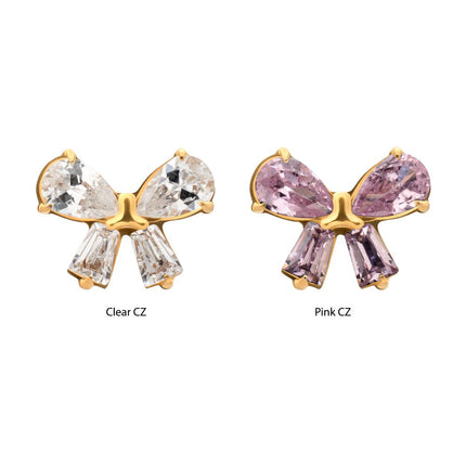 Invictus 24Kt Gold PVD Titanium Threadless Bow Top with Prong Set Marquise & Baguette Gem