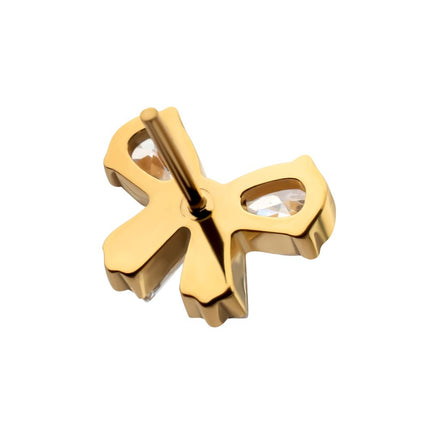 Invictus 24Kt Gold PVD Titanium Threadless Bow Top with Prong Set Marquise & Baguette Gem