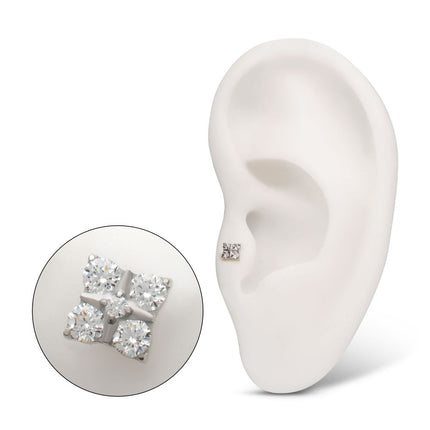 Invictus Titanium Threadless Square Shape Top with Prong Set 5-Gem Cluster