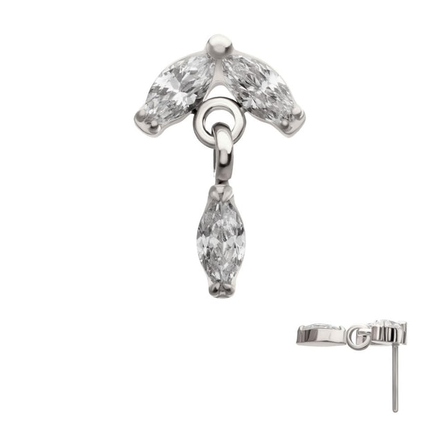 Invictus Titanium Threadless Twin Marquise Gem Top with Marquise Dangle