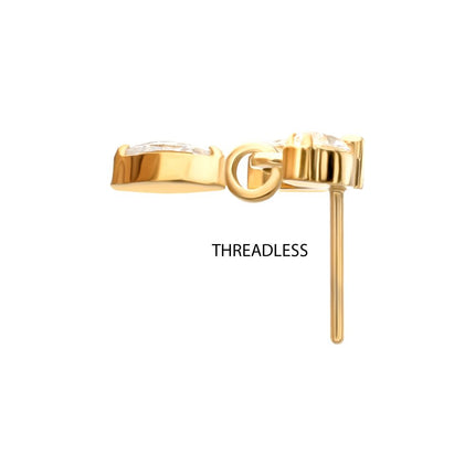 Invictus 24KT Gold PVD Titanium Threadless Twin Marquise Gem Top with Marquise Dangle