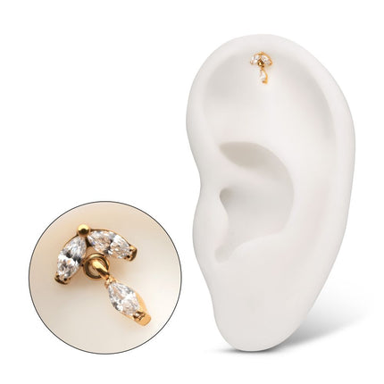 Invictus 24KT Gold PVD Titanium Threadless Twin Marquise Gem Top with Marquise Dangle