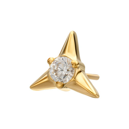 Invictus 24KT Gold PVD Titanium Threadless Triangle Shape Top with Prong Set Gem