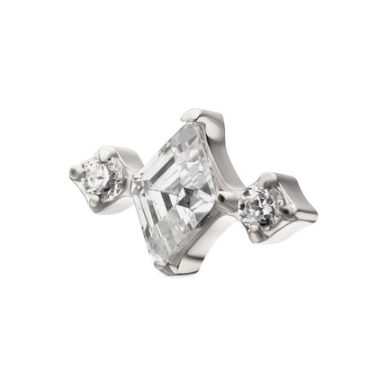 Invictus Titanium Threadless 3-Cluster Top with Prong Set Round & Rhombus Gem