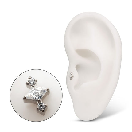 Invictus Titanium Threadless 3-Cluster Top with Prong Set Round & Rhombus Gem