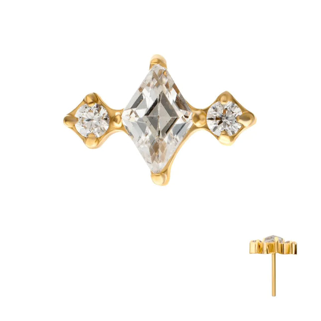 Invictus 24KT Gold PVD Titanium Threadless 3-Cluster Top