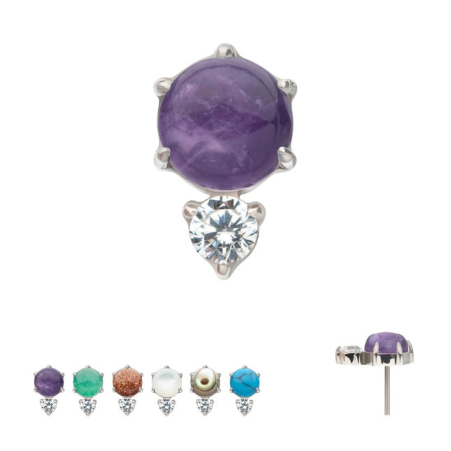 Invictus Threadless Prong Set Double Round Gem and Natural Stone Top