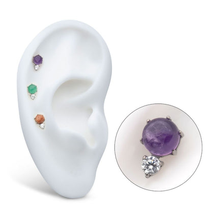 Invictus Threadless Prong Set Double Round Gem and Natural Stone Top