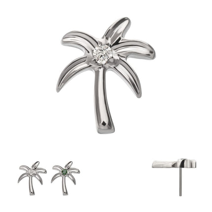 Invictus Titanium Threadless Low Profile 3D Palm Tree Top With Prong Set Gem