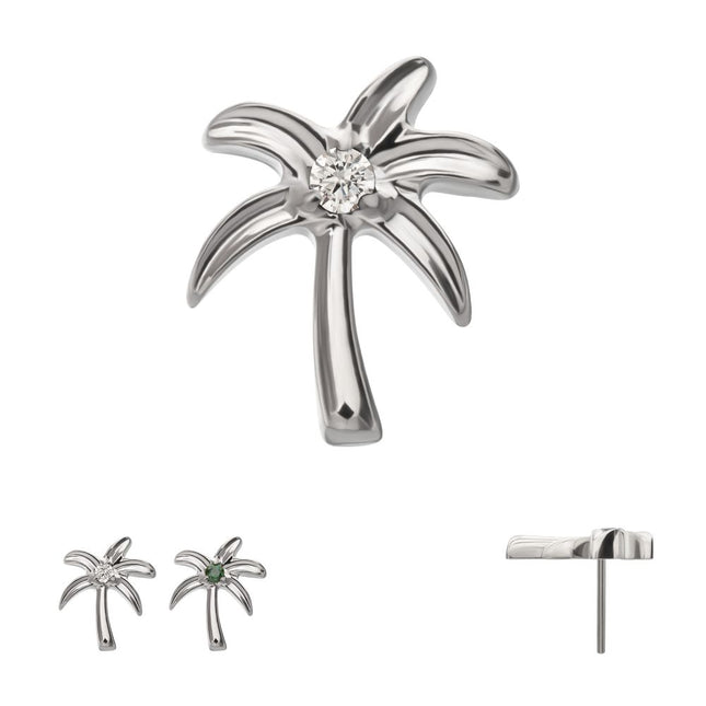 Invictus Titanium Threadless Low Profile 3D Palm Tree Top With Prong Set Gem