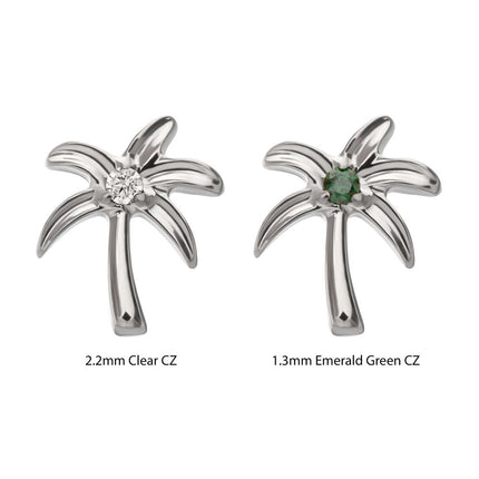 Invictus Titanium Threadless Low Profile 3D Palm Tree Top With Prong Set Gem