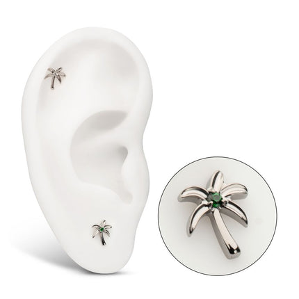 Invictus Titanium Threadless Low Profile 3D Palm Tree Top With Prong Set Gem