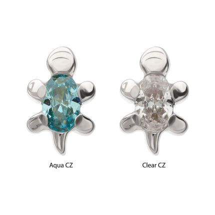 Invictus Titanium Threadless Low Profile 3D Sea Turtle Top with Prong Set Oval Gem