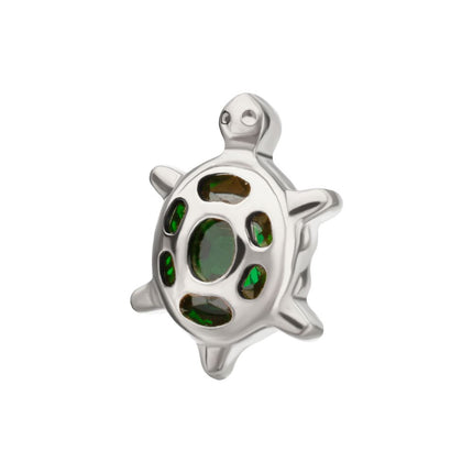 Invictus Titanium Threadless Low Profile Cut Out Back Land Turtle Top with Emerald CZ Gem