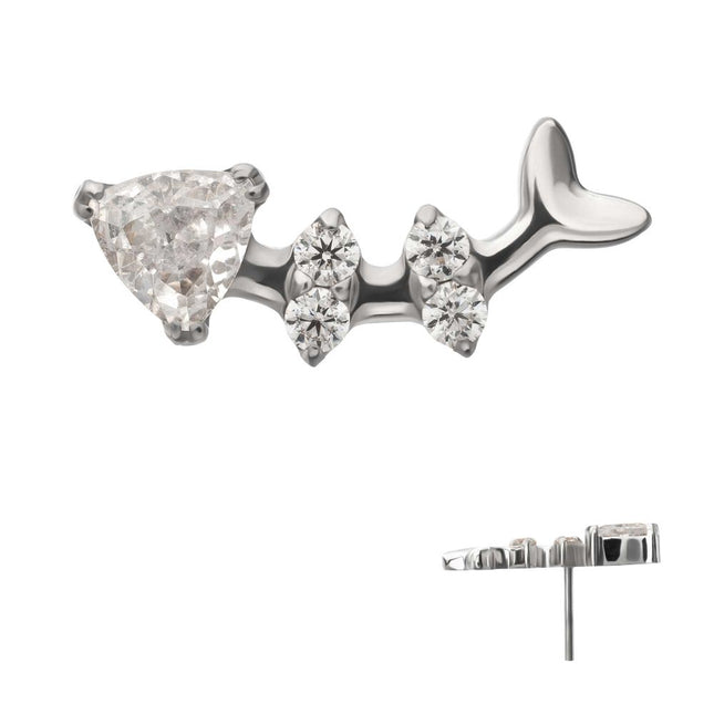 Invictus Titanium Threadless Low Profile Fishbone Top with Prong Set Gem