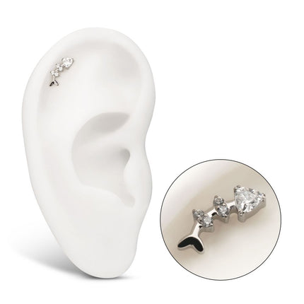 Invictus Titanium Threadless Low Profile Fishbone Top with Prong Set Gem