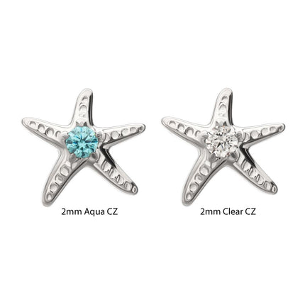 Invictus Titanium Threadless Low Profile 3D Starfish Top with Prong Set Gem