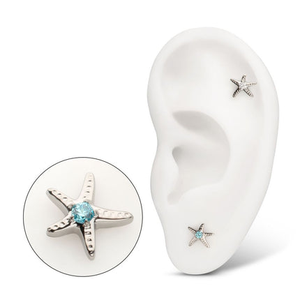 Invictus Titanium Threadless Low Profile 3D Starfish Top with Prong Set Gem