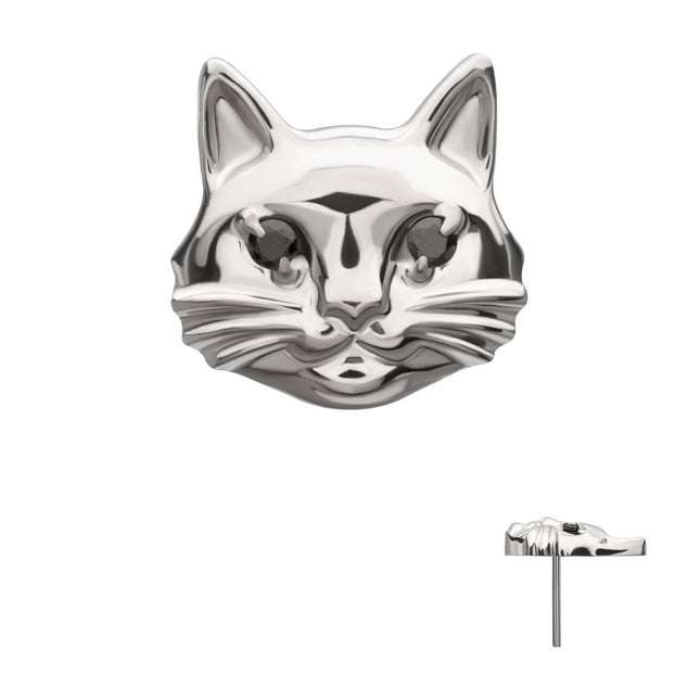 Invictus Titanium Threadless Midnight Cat Top with Prong Set Black Gem Eyes